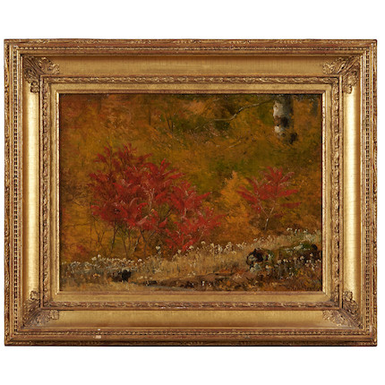 Worthington Whittredge (American, 1820-1910) Study of Sumacs and Immortals, Autumn 10 1/8 x 13 5/8 in. (25.7 x 34.6 cm) framed 15 1/2 x 19 in. image 3