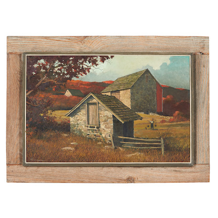 Eric Sloane (American, 1905-1985) Stone Barns in Autumn  23 1/8 x 35 1/4 in. (58.8 x 89.5 cm) framed 31 1/4 x 43 in. image 3