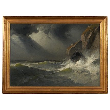 George Washington Nicholson (American, 1832-1912) Seascape with Rocks 24 x 34 in. (61.0 x 86.3 cm) framed 28 1/2 x 39 in. image 3