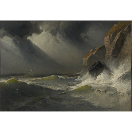 George Washington Nicholson (American, 1832-1912) Seascape with Rocks 24 x 34 in. (61.0 x 86.3 cm) framed 28 1/2 x 39 in. image 1