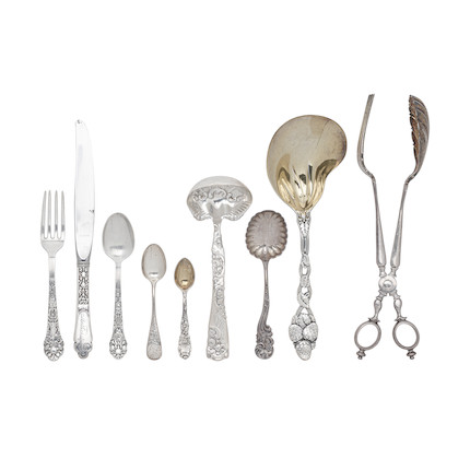 A GROUP OF AMERICAN COIN AND STERLING SILVER FLATWARE PIECES by various makers, 19th-20th centuries image 1