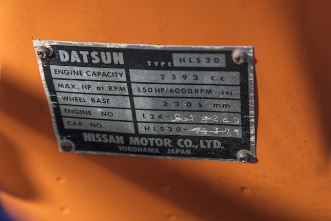 1970  Datsun  240Z  Chassis no. HLS30-11377 Engine no. L24-015249 image 4