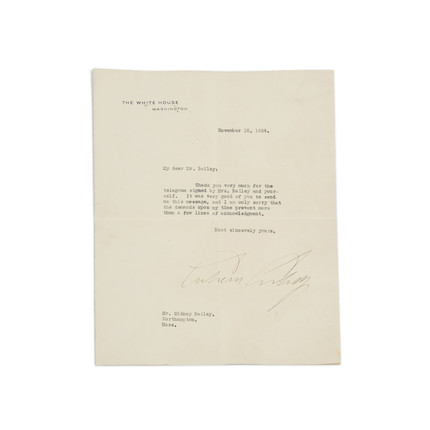 Coolidge, Calvin (1872-1933), Typed Letter Signed image 1