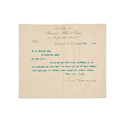 Harrison, Benjamin (1833-1901), Typed Letter Signed image 1