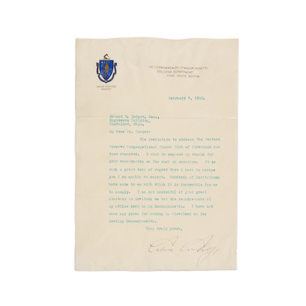Coolidge, Calvin (1872-1933), Typed Letter Signed image 1