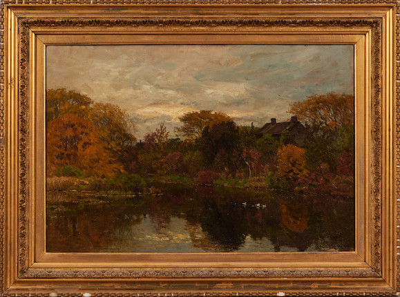 John Joseph Enneking (American, 1841-1916) Early Autumn, Neponset River, Hyde Park, alternately titled The Summer House on the Neponset River 19 x 28 in. (48.0 x 71.0 cm) framed 26 x 35 in. image 2
