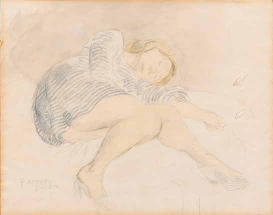 Raphael Soyer (American, 1899-1987) Reclining Woman 13 7/8 x 16 7/8 in. (35.3 x 42.9 cm) matted, unframed image 1