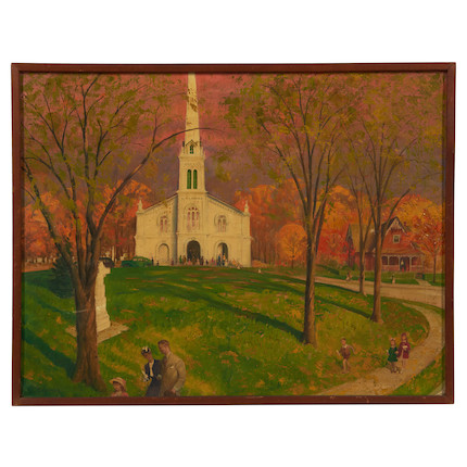 John Ford Clymer (American, 1907-1989) Home from Church on an Autumn Sunday 26 x 34 in. (66.2 x 86.5 cm) framed 27 x 35 in. image 3