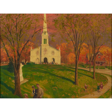 John Ford Clymer (American, 1907-1989) Home from Church on an Autumn Sunday 26 x 34 in. (66.2 x 86.5 cm) framed 27 x 35 in. image 1