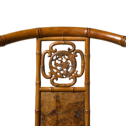 A RARE AND EXCEPTIONAL HUANGHUALI AND HUAMU BAMBOO-STYLE HORSESHOE BACK ARMCHAIR, QUANYI 17th/18th century image 10