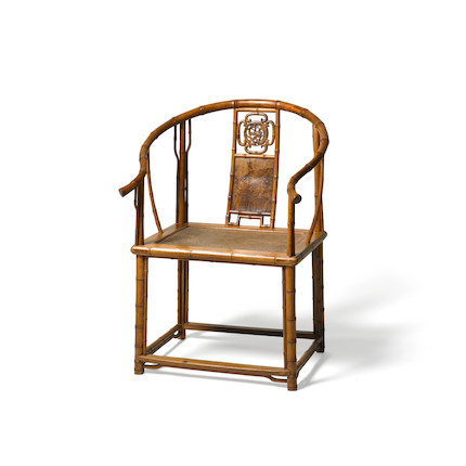 A RARE AND EXCEPTIONAL HUANGHUALI AND HUAMU BAMBOO-STYLE HORSESHOE BACK ARMCHAIR, QUANYI 17th/18th century image 1