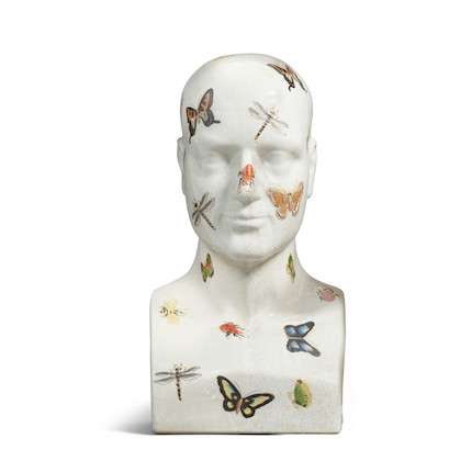 A CRACKLE GLAZED CERAMIC BUST DECORATED WITH BUTTERFLIES AND OTHER INSECTS  20th centuryheight 16 1/2in (41.9cm) image 1