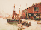 Thumbnail of Anthony Thieme (American, 1888-1954) Dockside sight size 17 1/2 x 24 in. (44.5 x 61.0 cm) framed 29 3/4 x 36 in. image 1