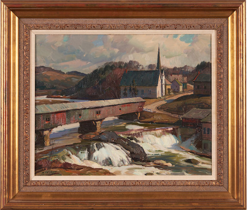 Aldro Thompson Hibbard (American, 1886-1972) The Covered Bridge 16 3/4 x 21 in. (42.5 x 53.3 cm) framed 24 3/8 x 28 1/2 in. image 2