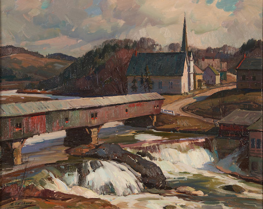 Aldro Thompson Hibbard (American, 1886-1972) The Covered Bridge 16 3/4 x 21 in. (42.5 x 53.3 cm) framed 24 3/8 x 28 1/2 in. image 1
