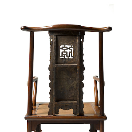 A RARE AND EXCEPTIONAL HUANGHUALI AND NANMU 'FU' CHARACTER YOKEBACK ARMCHAIR, GUANMAOYI Ming dynasty, 16th/17th century image 10