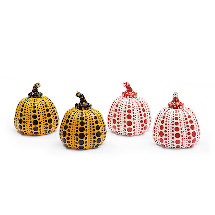 Yayoi Kusama (born 1929); Two Yellow and Black Pumpkins and Two White and Red Pumpkins; image 1