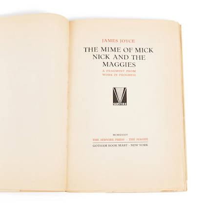 Joyce, James (1882-1941) The Mime of Mick, Nick and the Maggies A Fragment From Work in Progress, New York and The Hague Gotham Book Mart and The Servire Press, 1934 image 4