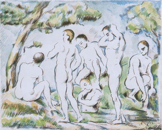 Paul Cézanne (1839-1906); Les baigneurs - petite planche, alternatively titled Les petits baigneurs; image 1