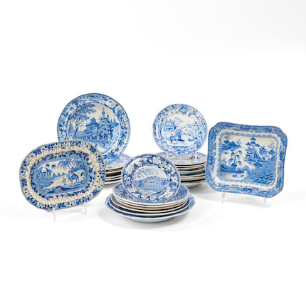 Twenty-six Staffordshire Blue Printed Dishes image 1