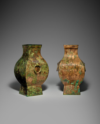A PAIR OF ARCHAIC BRONZE SQUARE WINE VESSELS, FANG HU Han dynasty (2) image 2