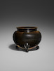 Thumbnail of A DARK-BROWN GLAZED STONEWARE TRIPOD CENSER Tang dynasty, 8th/9th century image 2