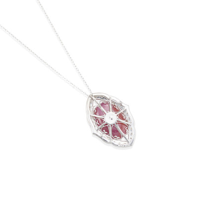 A PLATINUM, RUBY AND DIAMOND NECKLACE image 2