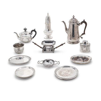 A GROUP OF ENGLISH SILVER TEA AND COFFEE VESSELS by various makers, 1753-1913 image 1