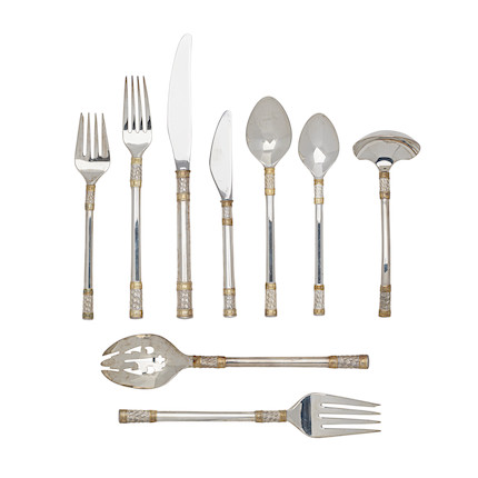 AN AMERICAN STERLING SILVER PARTIAL FLATWARE SERVICE FOR NINE by Wallace Silversmiths, Wallingford, CT image 1