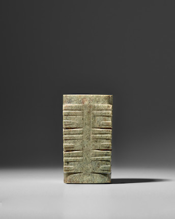 A NEOLITHIC MOTTLED GRAY-GREEN JADE CONG Liangzhu Culture, circa 3000-2500 B.C. image 2