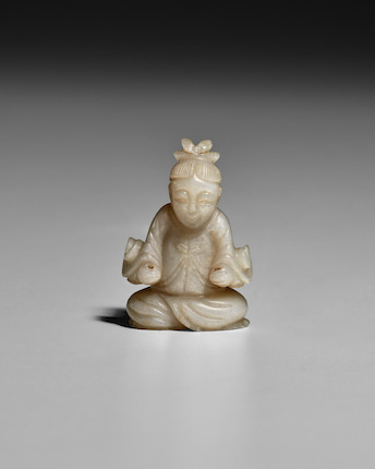 A MINIATURE JADE FIGURE OF BODHISATTVA Song-Ming dynasty image 1