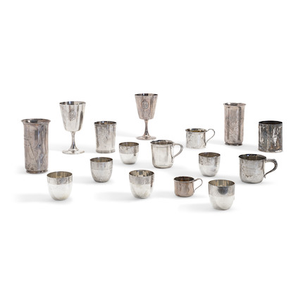 TWENTY-TWO AMERICAN STERLING SILVER CUPS AND MUGS by various makers, 19th-20th centuries image 1