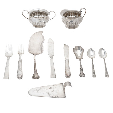 A GROUP OF CONTINENTAL, ENGLISH, AMERICAN, AND MEXICAN SILVER FLATWARE PIECES by various makers, late 19th-20th centuries image 1
