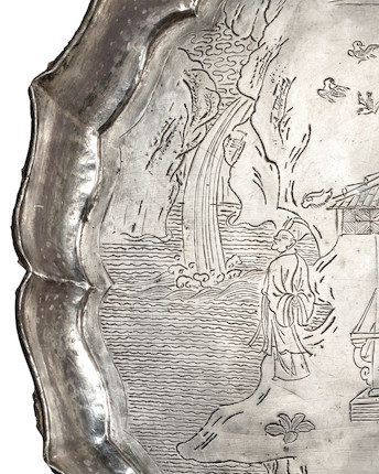 A RARE CHASED SILVER 'LITERARY GATHERING' PICTORIAL TRAY Southern Song dynasty, 13th century image 2