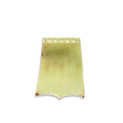 A RARE NEOLITHIC PALE GREEN JADE CURVED AND RIBBED ORNAMENT Hongshan culture, circa 3500-3000 BCE image 2