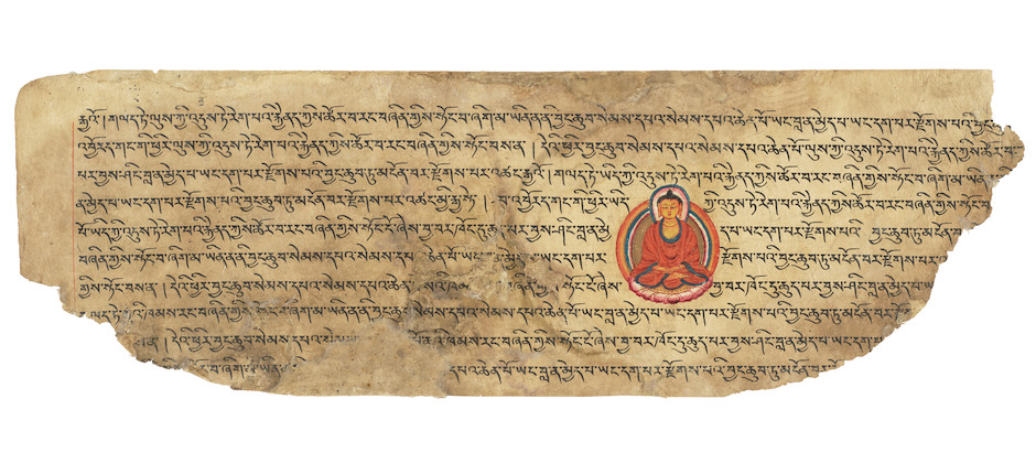 THREE DOUBLE-SIDED ILLUMINATED PAGES FROM A  PRAJNAPARAMITA SUTRA WEST TIBET, 11TH/12TH CENTURY image 4