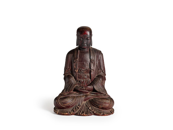A CARVED AND LACQUERED WOOD SEATED FIGURE OF BUDDHA 17th century (2) image 1