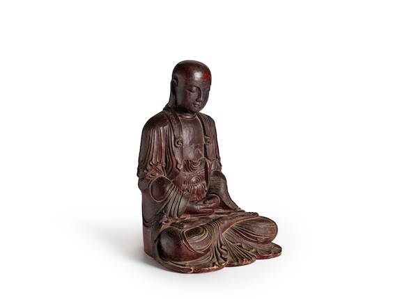 A CARVED AND LACQUERED WOOD SEATED FIGURE OF BUDDHA 17th century (2) image 6