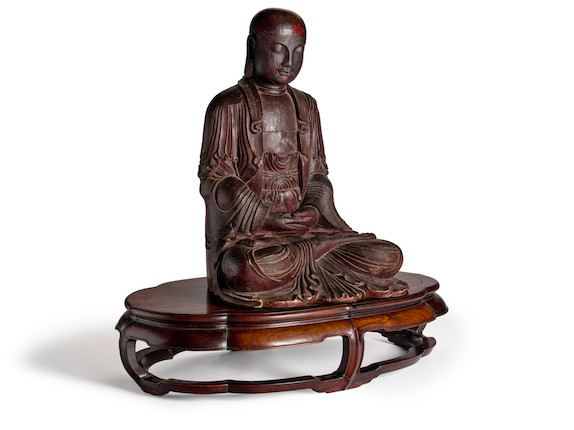 A CARVED AND LACQUERED WOOD SEATED FIGURE OF BUDDHA 17th century (2) image 3