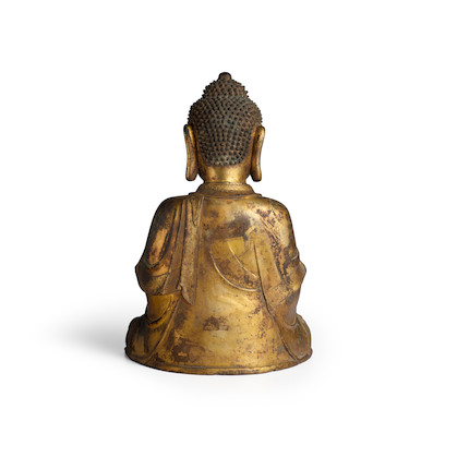 A GILT BRONZE SEATED BUDDHA SHAKYAMUNI Ming dynasty image 2