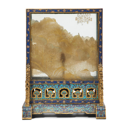 Cloisonne/Gilt-bronze Table Screen Electrified as Lamp image 1