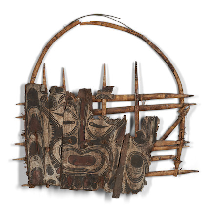 A New Guinea painted bark skull rack size 34 x 36 in. image 1