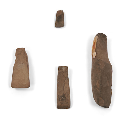 Four Polynesian stone adze blades lg. 7, 3 7/8, 3 6/8, and 1 3/4 in. image 1