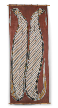 An Aborigine bark painting David Galbuma 63 x 25 in. image 1