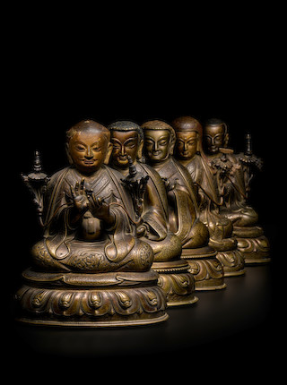 A SET OF COPPER ALLOY PORTRAITS DEPICTING THE FIVE PATRIARCHS OF THE SAKYA ORDER OF TIBETAN BUDDHISM (JETSUN GONGMA NGA) CENTRAL TIBET, TSANG PROVINCE, 15TH/16TH CENTURY image 1