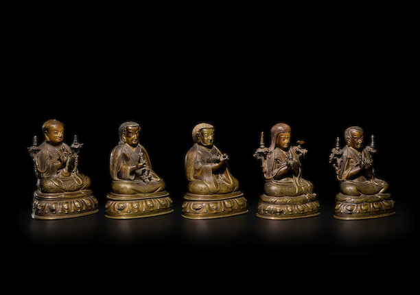 A SET OF COPPER ALLOY PORTRAITS DEPICTING THE FIVE PATRIARCHS OF THE SAKYA ORDER OF TIBETAN BUDDHISM (JETSUN GONGMA NGA) CENTRAL TIBET, TSANG PROVINCE, 15TH/16TH CENTURY image 2