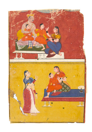 FOUR PARTIAL FOLIOS FROM A BHAGAVATA PURARA SERIES ATTRIBUTED TO SAHIBDIN, MEWAR, CIRCA 1645 image 3