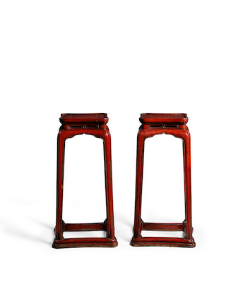 A PAIR OF TALL RED LACQUERED INCENSE STANDS, XIANGJI Late Ming/Early Qing, 17th century (2) image 4