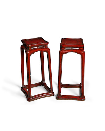 A PAIR OF TALL RED LACQUERED INCENSE STANDS, XIANGJI Late Ming/Early Qing, 17th century (2) image 3