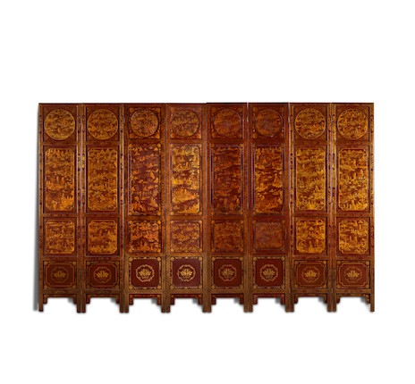 AN EIGHT PANEL RED AND GILT LACQUER SCREEN, WEIPING Qing dynasty, 19th century image 1